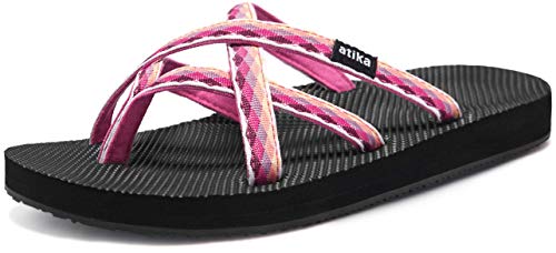 Atika Women's Sandals, Summer Water Beach Flip Flops, Comfortable Arch Support Platform Sandals, Casual Thong Slippers, Wikiwiki Pink Travel, 6 #TOP23