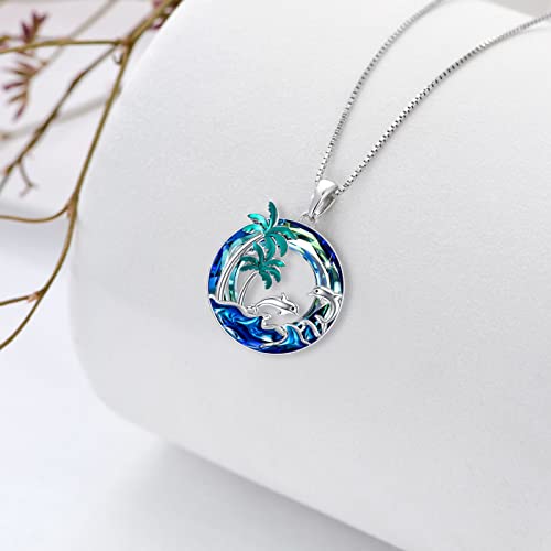 PROESS Dolphin Necklace Sterling Silver Palm Tree Pendant Necklace With Blue Crystal Ocean Wave Jewelry Gift For Women by PROESS - Used condition - Image 5