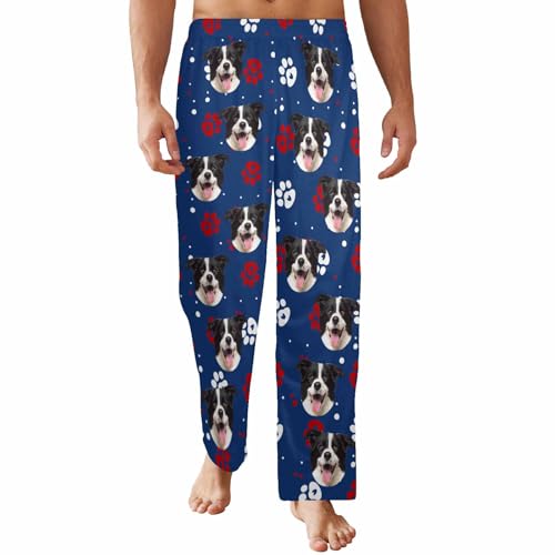 Personalized Dog Face Pajama Pants for Men Customized Mens Paw Pajama Bottom with Photos for Husband Boyfriend