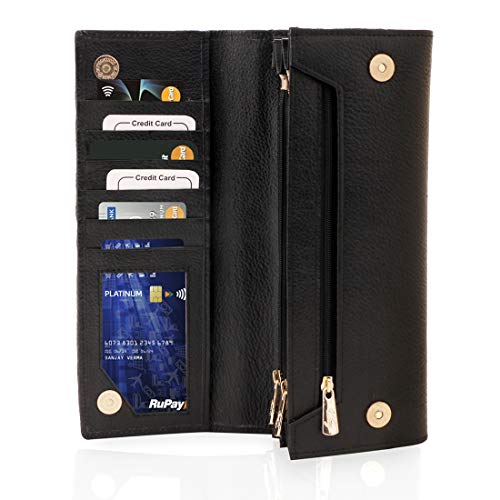 Image of Wenz Genuine Leather Wallets for Women Ladies Purse Handbag Clutch Bags-RLCB-1 (Black)