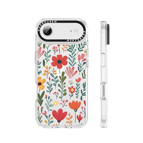 GuardCrew for iPhone Air Case, [Red Flower] Cool Aesthetic Pattern for Women, [11FT Military-Grade Drop Tested] Slim Crystal Clear Shockproof TPU Bumper Phone Cover, 6.5"