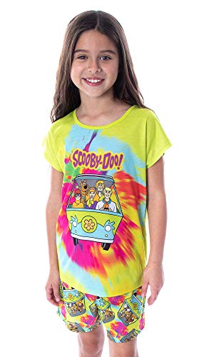 INTIMO Scooby Doo Girls' Pajamas Tie Dye Mystery Machine Shirt and Shorts 2 Piece Sleepwear Pajama Set