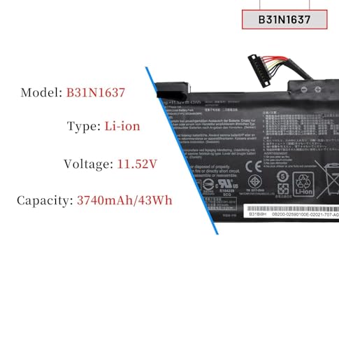 WISTAR B31N1637 C31N1637 42Wh Laptop Battery for Asus VivoBook S5100U X510 X510U X510UA X510UF X510UQ X510UR X510UN S15 S510 S510UQ S510UA S510UR... - Image 2