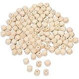 Wood Beads - 120-Piece Unfinished Faceted Geometric Wooden Beads, 0.62 Inch