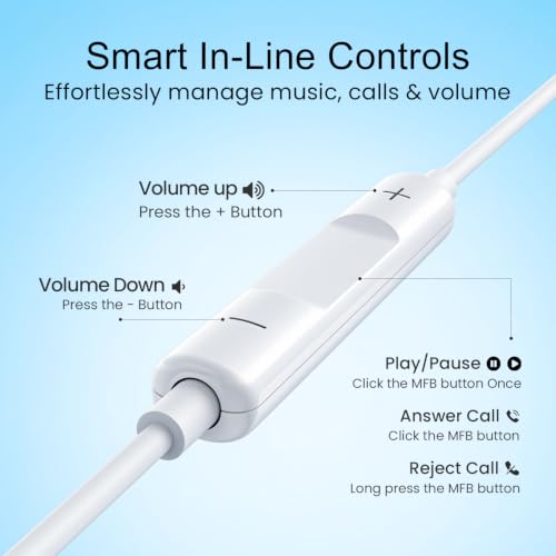 Image of HAMMER Nova 4 Lightning Earphones with Mic, 13mm Drivers, Powerful Bass, MFB Control, Ergonomic Half in-Ear Wired Earphones for iPhones - White