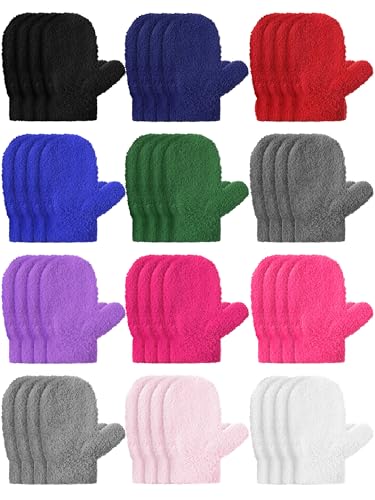 Shihanee 24 Pairs Toddler Mittens Bulk Winter Warm Soft Stretchy Kids Gloves for Baby Boys Girls(Mixed Color 1-4 Years)