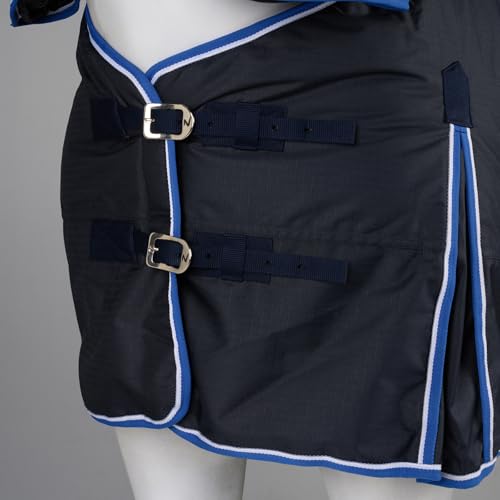 Image of Horze Glasgow Heavy Weight Winter Turnout (400g Fill) | Waterproof Combo Horse Blanket with Neck Cover - Dark Blue - 78 in