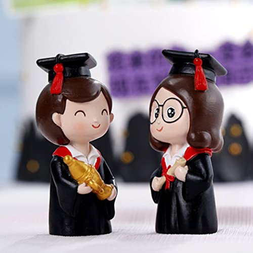 Amosfun Graduation Cupcake Toppers Cake Decoration Ornaments Graduation Party Cake Decor Graduate Boy And Girl Cake Toppers Resin Doll Tabletop Decor #TOP3