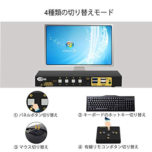 Cklau 4Kx2K@60Hz 4 Port Usb 3.0 Hdmi Kvm Switch With Cables, 2 Pcs Usb 3.0 Hub And Audio Supports Wireless Keyboard Mouse #TOP4
