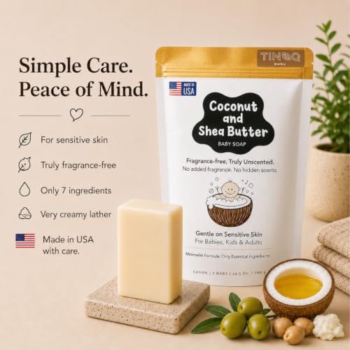 Image of Fragrance Free Baby Bar Soap for Sensitive Skin | Unscented Natural soap bar for toddlers kids adults with gentle skin | Organic ING | Made in USA | 12 Bars (3.5 oz Each)