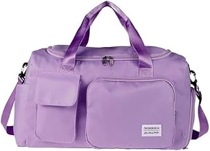 شنطة سفر/ شنطة جيم للنساء – شنطة دفل مقاومة للماء بسعة كبيرة مع طرق حمل متعددة، قابلة للطي مع جيب جانبي خفيفة الوزن وسهلة التخزين، شنطة رياضية يومية (لون أرجواني)