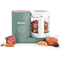 BÉABA Babycook Neo, Robot de cocina infantil, tritura, cocina y cuece al vapor, Rápida en 15 minutos, Recipiente de vidrio y cubeta de acero inoxidable, Para Bebés y Niños, Verde (Eucalyptus)
