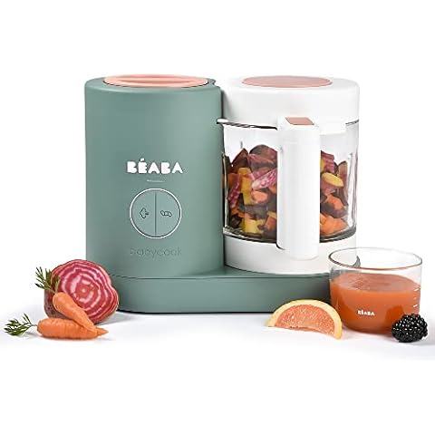BÉABA - Babycook Neo - 4 in 1 Babynahrungszubereiter - Schonender Dampfgarer - Glaskrug und Garkorb aus Edelstahl - Eukalyptus Cover