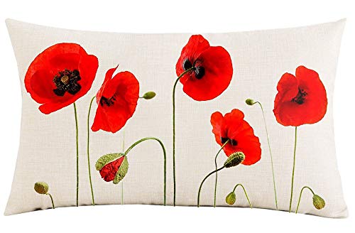 Jimrou Lumbar Throw Pillow Cover 12X20 Inches Festival Gifts Red Poppy Flowers Summer Hot Tropical Plants Cotton Linen Decorative Home Sofa Chair Car Throw Pillow Case Cushion Cover #TOP7