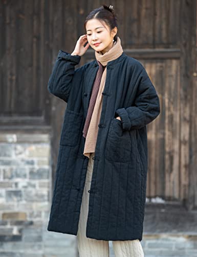 NFYM Women's Lightweight Quilted Longer Length Coat Winter Coats for Women Retro Chinese Casual Jacket4
