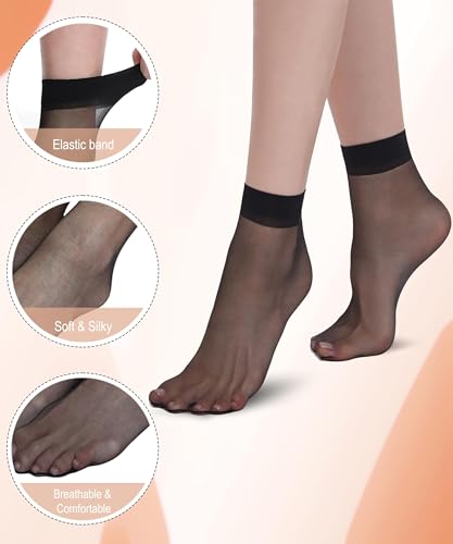 Women’s 10-15 Pairs Ankle High Sheer Socks Soft Nylon Socks for Women & Comfort Tights Hosiery3