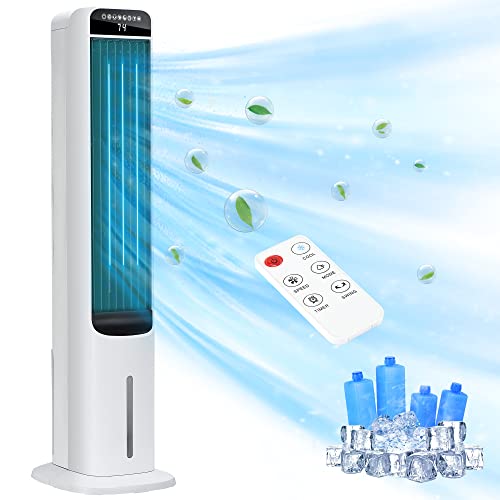 Windowless Portable Air Conditioner, 41 Inch Cooling Fans that Blow Cold Air, 3-in-1 Tower Fan with Remote, 3 Speeds, 120° Oscillation Swamp Cooler, 12H Timer Evaporative Cooler for Bedroom Indoor Use