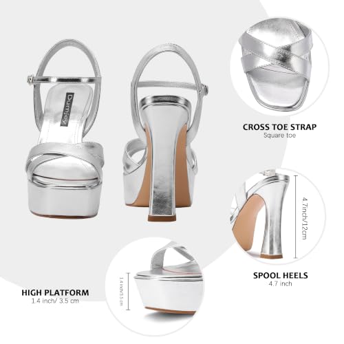 Image of Platform Heels for Women Chunky High Heel Sandals with Ankle Strap | Ankle strap, Square open toe, Sexy pageant heels, Dress evening sandals, Party wedding shoes, Shiny shoes