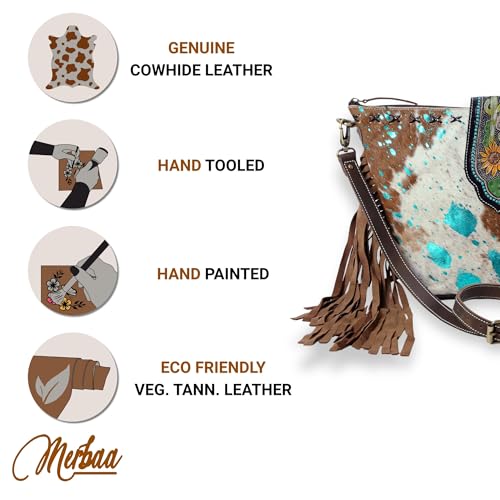 Hand Tooled Cowhide Leather Flap Open Zipper Closure Crossbody Shoulder Purse For Women3
