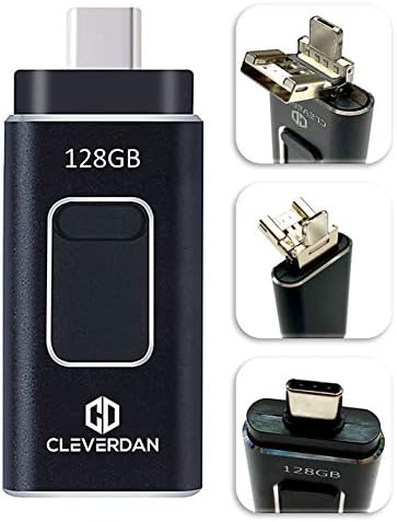 [4-in-1] iPhone and Android 128GB Photo Stick USB 3.0 Flash Drive for All Your Devices! iPhone iPad Samsung Android Pixel LG PC Mac (Easy Backup & External Storage + Certified iOS App) Cleverdan