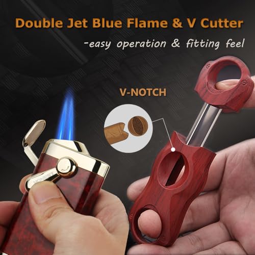 HONEST Torch Feuerzeug & Cutter, Double Jet Flame Feuerzeug Taschenfeuerzeug Geschenk für Vater(Rot)