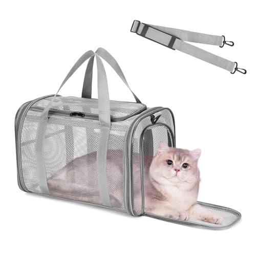 Lociban Transportín Gatos, Transportín para Perros con Correa de Hombro Ajustable, Bolsa Transporte Transpirable para Mascota, Transportin Perro Pequeño para Tren, Viajes (42x26x29cm)