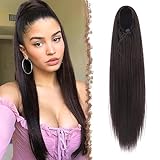 Straight Drawstring Ponytail Extension 16 inch Pony Tails Natural Color Human Hair Hairpieces Clip in Ponytails Extension for Women Girls, Natural Black 1B (Straight Hair, 16 inch)