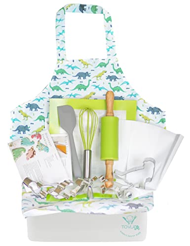 Tovla Jr. Kids Baking Gift Set With Storage Case - Cooking Kit For Children - Educational Baking Sets - Real Kid Baking Supplies With Decorating Tools Set With Apron… (Dinosaur) #TOP22