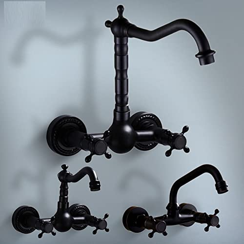 Mélangeur d'eau chaude et froide mural noir de type B pour évier - 5
