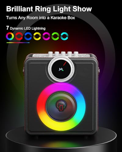 Image of JYX Karaoke Machine with 2 Wireless Microphones, Bluetooth Party Speaker | Powerful Bass & Clear Vocals for Karaoke, 24H Portable Entertainment, Rhythm-Synced LED Party Lights, Classic Premium Finish