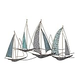 Edeco 3D Metal Ship Wall Décor, Metal Sailboat Wall Sculpture Nautical Décor, Handmade Boat Hanging