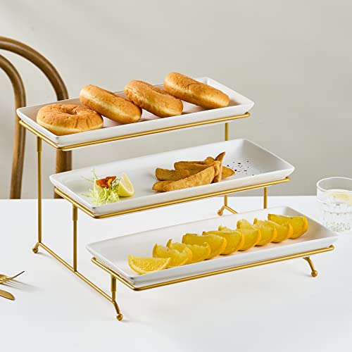 Lyeoboh 3 Tier Serving Stand And Platters Set Large Tiered Serving Platters With Collapsible Sturdier Rack 14 Inches Tiered Serving Tray For Appetizer Fruit, Dessert And Cupcake, White #TOP3