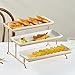 LYEOBOH 3 Tier Serving Stand and Platters Set Large Tiered Serving Platters with Collapsible Sturdier Rack 14 Inches Tiered Serving Tray for Appetizer Fruit, Dessert and Cupcake, White