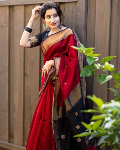 Image of Women's Banarasi Style Pure Kanjivaram Silk Jacquard Kanchipuram Pattu Saree With Un-Stiched Blouse (Red)