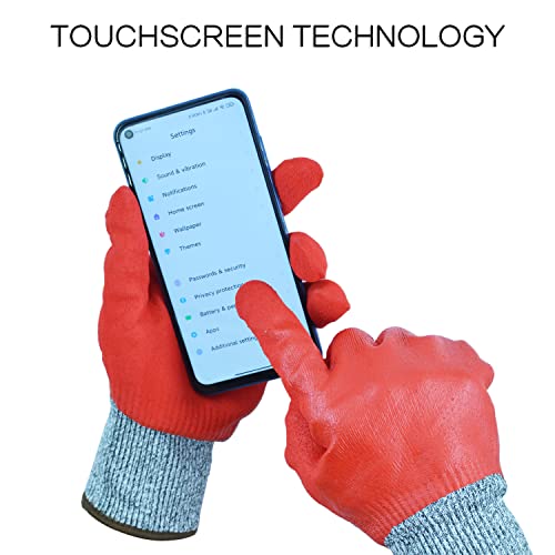 Sechand Water-Resistant Work Gloves For Gardening Fishing, Double Coated Garden Gloves For Men, Puncture Proof, Touch Screen (Medium, Red) #TOP4