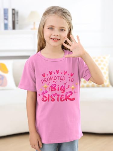Image of Funnycokid Big Sister Shirts for Girls Size 6 Sparkle T-Shirt Pink Size 5 6 Gifts Pregnancy Announcement Toddler Promoted to Short Sleeve