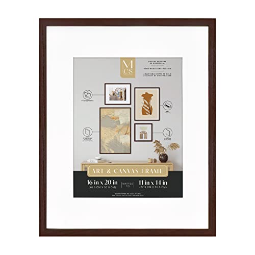 Image of MCS Gallery Wooden Frame for Canvas, Art Boards, Photos and more, Walnut, 16x20 with 11x14 Mat