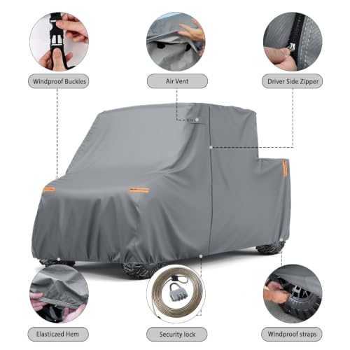 Image of Waterproof UTV Cover Compatible with Kawasaki Ridge Crew 4 Seats | 6 Layers Outdoor Cover with Cotton Liner, Air Vents, Door Zipper and Windproof Buckles for Rain Snow Dust Protection