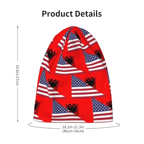 American Flag and Flag of Albania Kids Leisure Elastic Knitted Hat Junior Large Size Knit Cap Child Beanie Black2