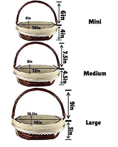 Trebisky Wicker Basket With Cello Wrap, Complete Diy Gift Set Include Heat Shrink Cellophane Bags And Ribbons, Empty Basket For Wine, Picnic, Storage, Food, Easter, Christmas, Birthday (Brown 3Pk) #TOP7
