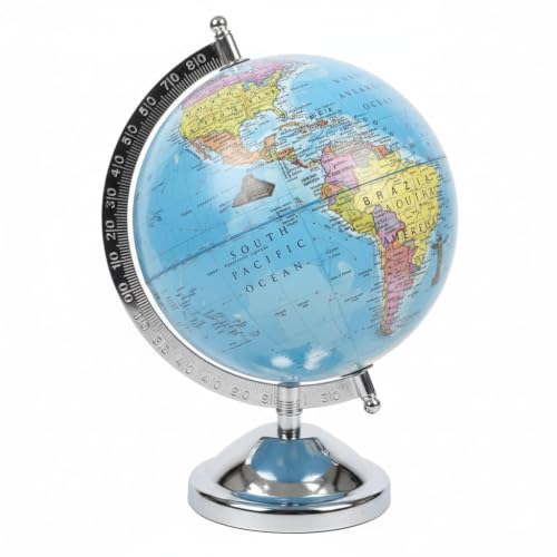 Image of Political World Globe with Chrome Metal Stand | Rotating Educational Geography Globe | Desktop Globes for Kids, Students, Teachers, Schools, Office Desk & Home Decor (6 Inch Dia)