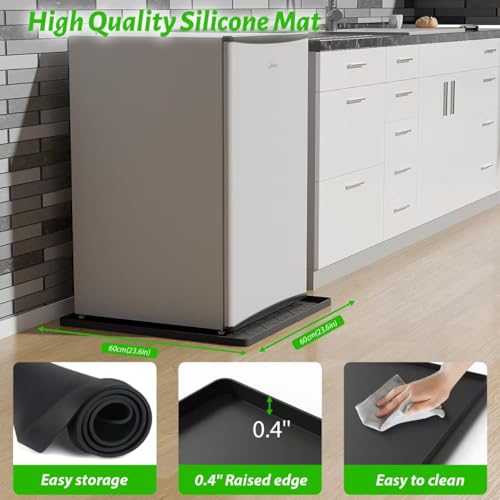 EWX Mini Fridge Silicone Mat 23.6"x23.6"x0.5" - Non-Slip, Spill-Proof, Drip Prevention | Ideal for Refrigerators, Washing Machines, Dryers, Wine Coolers, and Dishwashers
