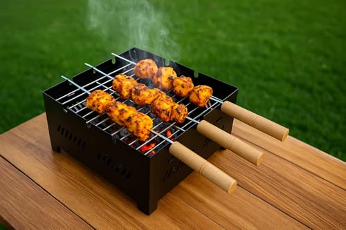 Image of Chefman Portable Charcoal Barbeque Grill | Outdoor BBQ Set with 3 Skewers | Portable & Compact Tandoor for Home, Picnic, Camping