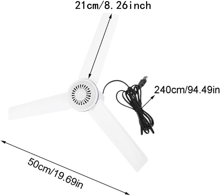 5V USB Ceiling Fan 19.7inch Portable USB Fan Mini USB Hanging Camping Tent Fans for Outdoor Gazebo Battery Powered Ceiling Fan Silent Design