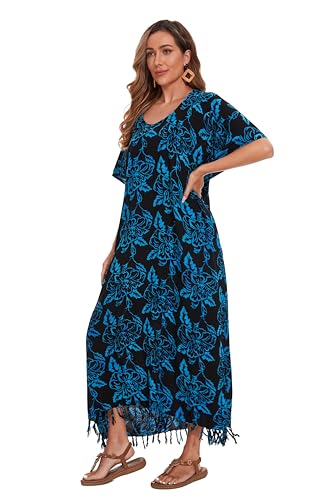 Image of Beautybatik Women Hand Blocked Batik Rayon Caftan Kaftan Bali Loungewear Maxi Plus Size Long Dress XL to 4X