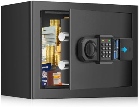 15L Safe Tresor für Zuhause, Feuerfester Safe mit Ersatzschlüssel, Abnehmbarem Regal und Alarmanlage, Klein Digitaler Tresore mit Zahlenschloss für Bargeld Wichtiger Dokumente