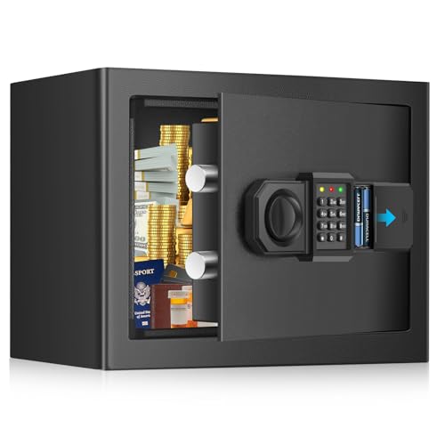 15L Safe Tresor für Zuhause, Feuerfester Safe mit Ersatzschlüssel, Abnehmbarem Regal und Alarmanlage, Klein Digitaler Tresore mit Zahlenschloss für...
