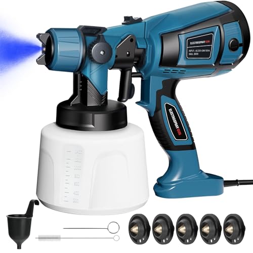 Farbsprühsystem 800W Elektrisches Lackierpistole mit 1400ML Behälter 5 Düsen und 3 Muster Farbsprühgerät, Max 1100 ml/Min HVLP Elektrische Spritzpistole für Gartenzaun, Wände, Möbel, Decke