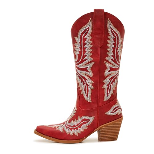 Image of Cowboy Boots for Women - Embroidered Western Cowgirl Boots with Fashion Snip Toe, 1.75-Inch Low Block Heel and All-Day Comfort Fit