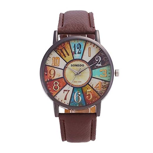 Armbandsur retro personlighet digital skivspelare PU-läder rem kvartsur (svart) ZHU klockor rem Kaffe
